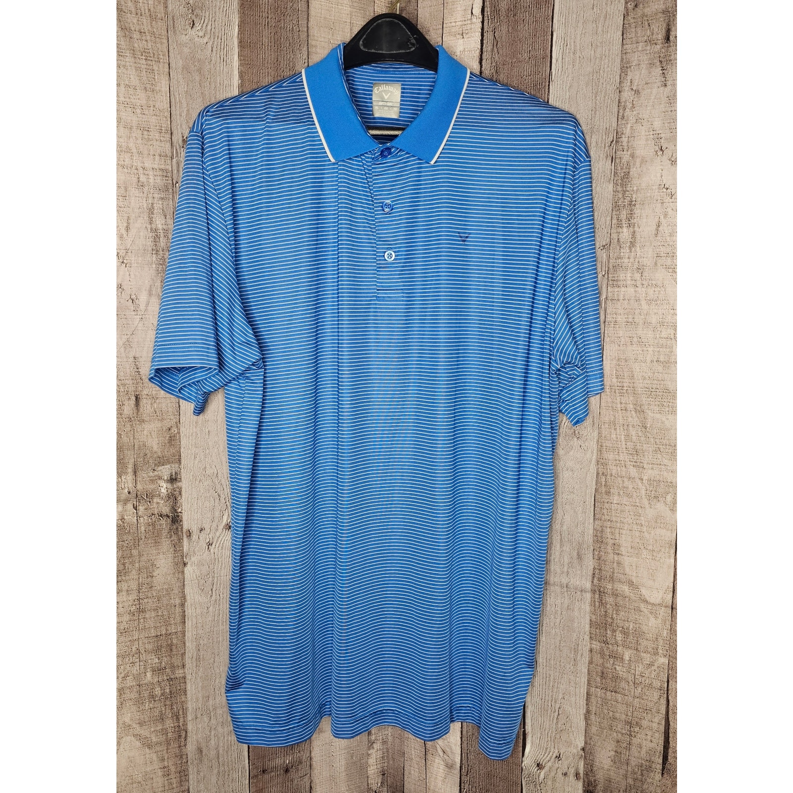 Callaway Men’s Xl Golf Polo Shirt Opti-Dri Golf Short Sleeve Blue White Stripe